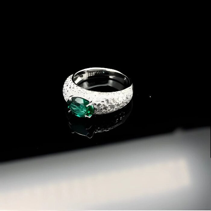925 Silver Lab-Created Emerald Ring - Model ZHF-R1437 - Image 2