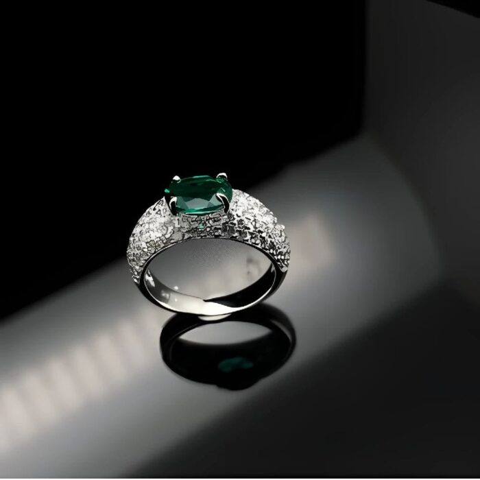 925 Silver Lab-Created Emerald Ring - Model ZHF-R1437 - Image 3