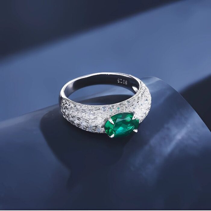 925 Silver Lab-Created Emerald Ring - Model ZHF-R1437 - Image 4
