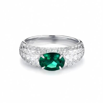 925 Silver Lab-Created Emerald Ring - Model ZHF-R1437