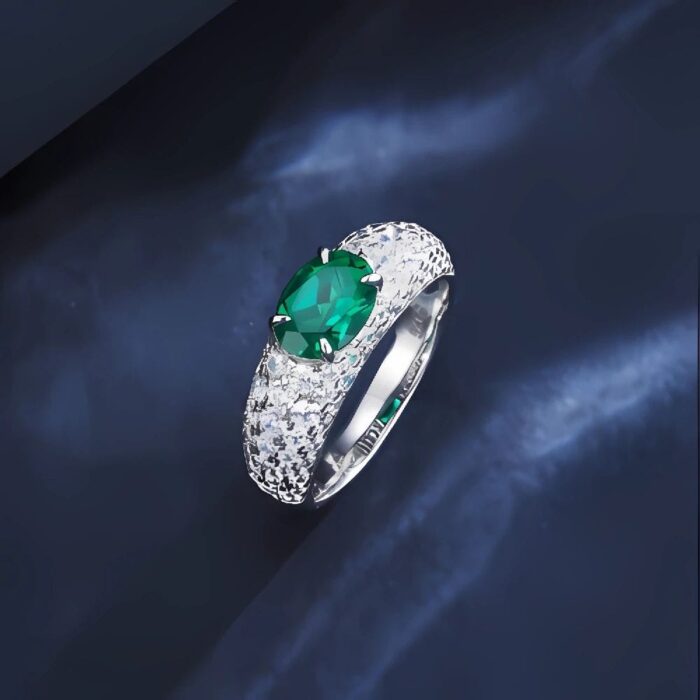 925 Silver Lab-Created Emerald Ring - Model ZHF-R1437 - Image 5