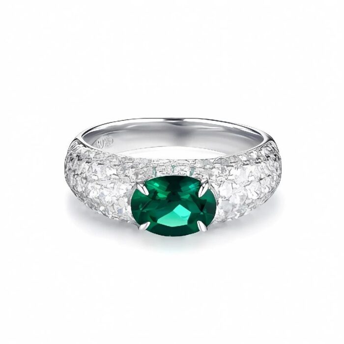 925 Silver Lab-Created Emerald Ring - Model ZHF-R1437 - Image 1