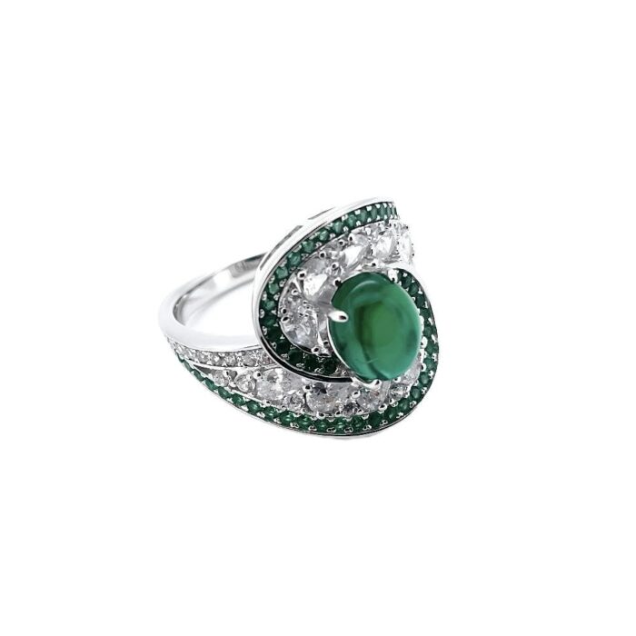 S925 Silver Lab-Created Emerald Ring - Model ZHF-R1485 - Image 2