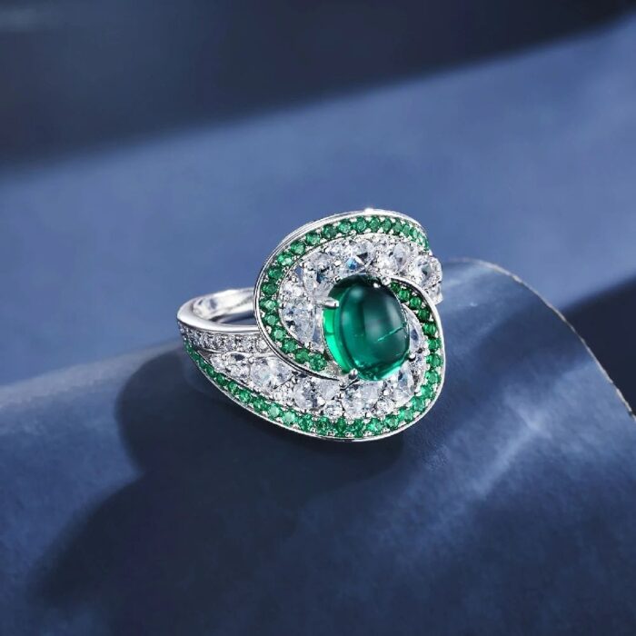 S925 Silver Lab-Created Emerald Ring - Model ZHF-R1485 - Image 3