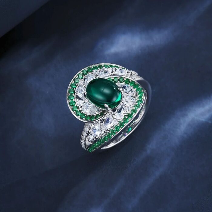 S925 Silver Lab-Created Emerald Ring - Model ZHF-R1485 - Image 4