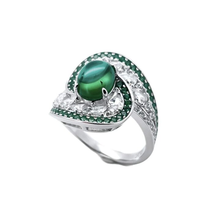 S925 Silver Lab-Created Emerald Ring - Model ZHF-R1485 - Image 1
