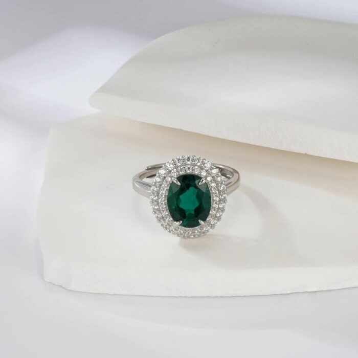 925 Silver Lab-Created Emerald Ring - Model ZHF-R1552 - Image 2