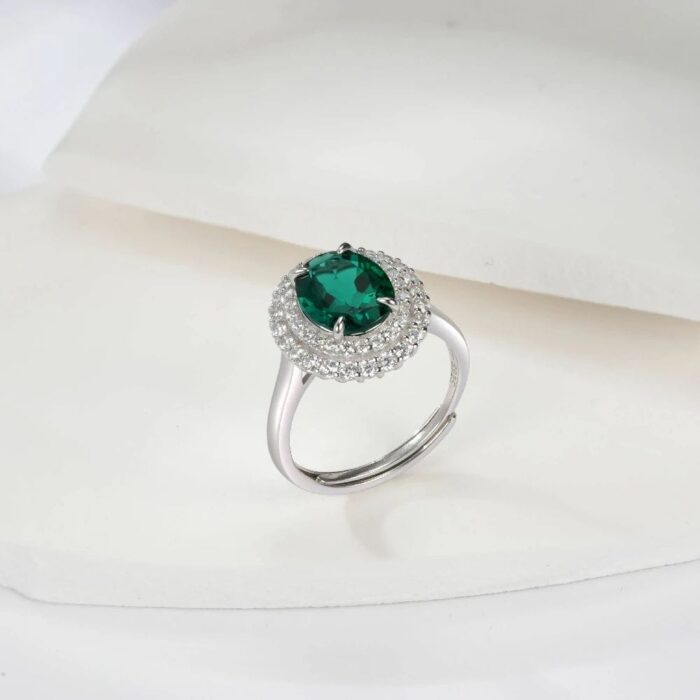 925 Silver Lab-Created Emerald Ring - Model ZHF-R1552 - Image 3