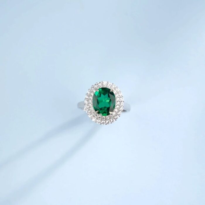 925 Silver Lab-Created Emerald Ring - Model ZHF-R1552 - Image 4