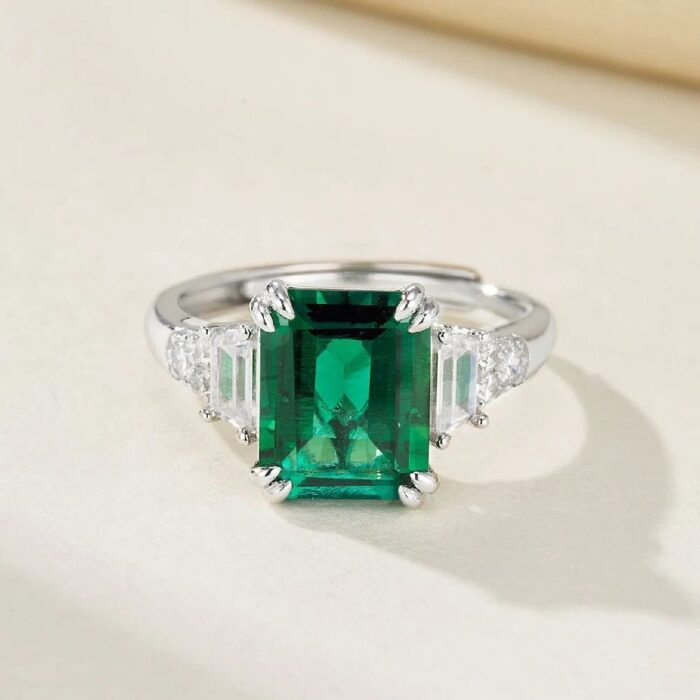 925 Silver Lab-Created Emerald Ring - Model ZHF-R1608 - Image 4