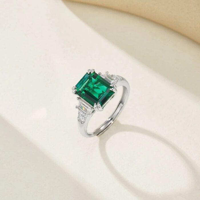 925 Silver Lab-Created Emerald Ring - Model ZHF-R1608 - Image 3
