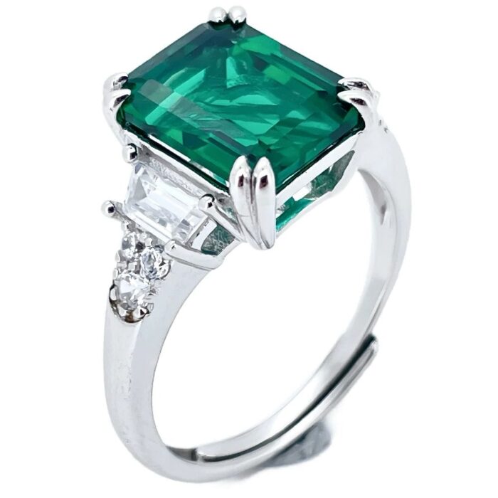 925 Silver Lab-Created Emerald Ring - Model ZHF-R1608 - Image 2