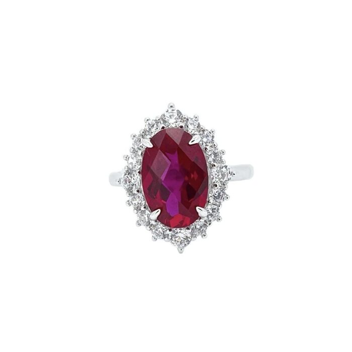 925 Silver Lab-Created Ruby Ring - Model ZHF-R1609R - Image 3