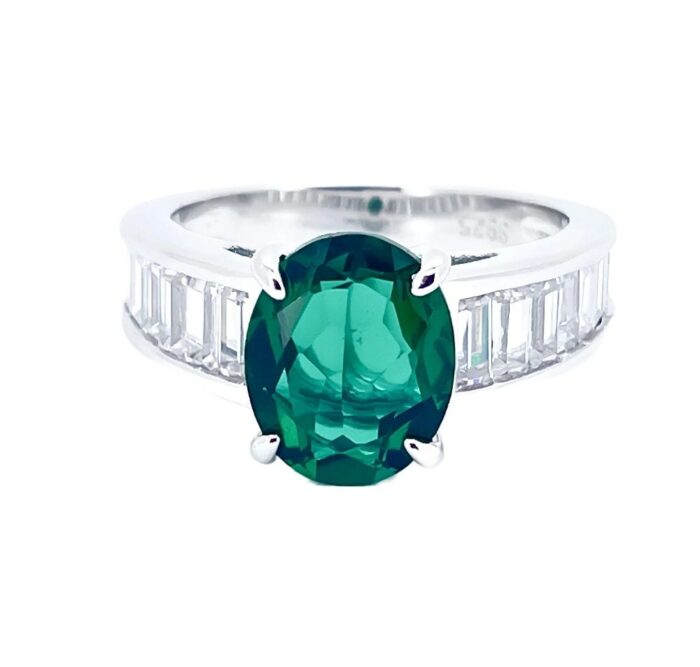 S925 Silver Lab-Created Emerald Ring - Model ZHF-R1624 - Image 2