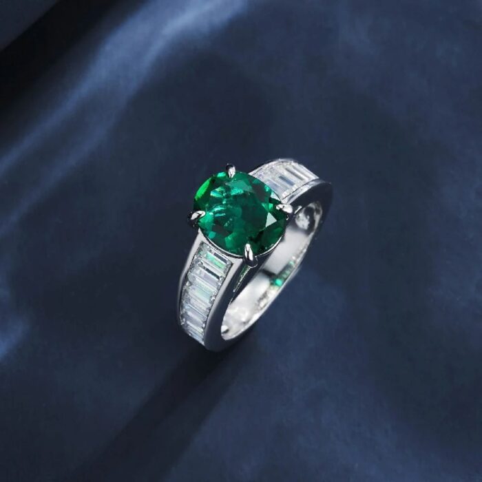 S925 Silver Lab-Created Emerald Ring - Model ZHF-R1624 - Image 4