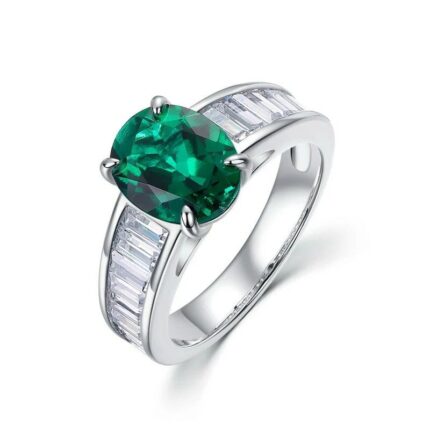 S925 Silver Lab-Created Emerald Ring - Model ZHF-R1624