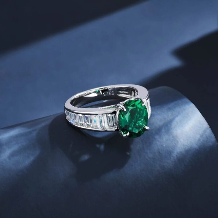 S925 Silver Lab-Created Emerald Ring - Model ZHF-R1624 - Image 5