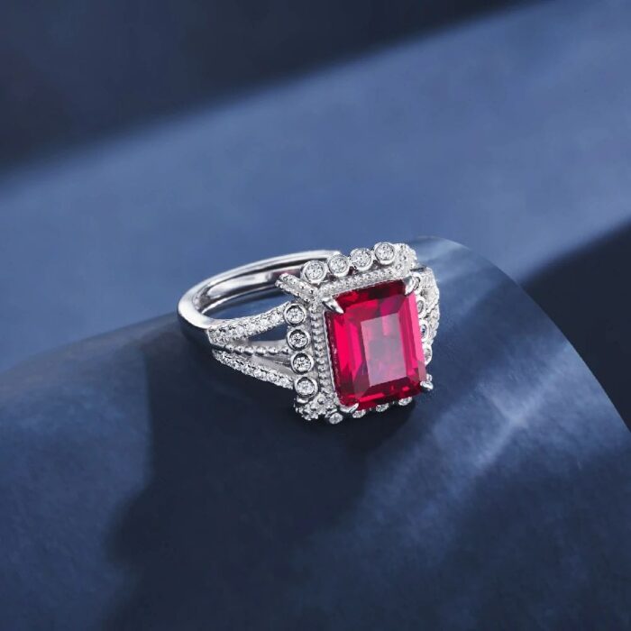 S925 Silver Lab-Created Ruby Ring - Model ZHF-R1630R - Image 2