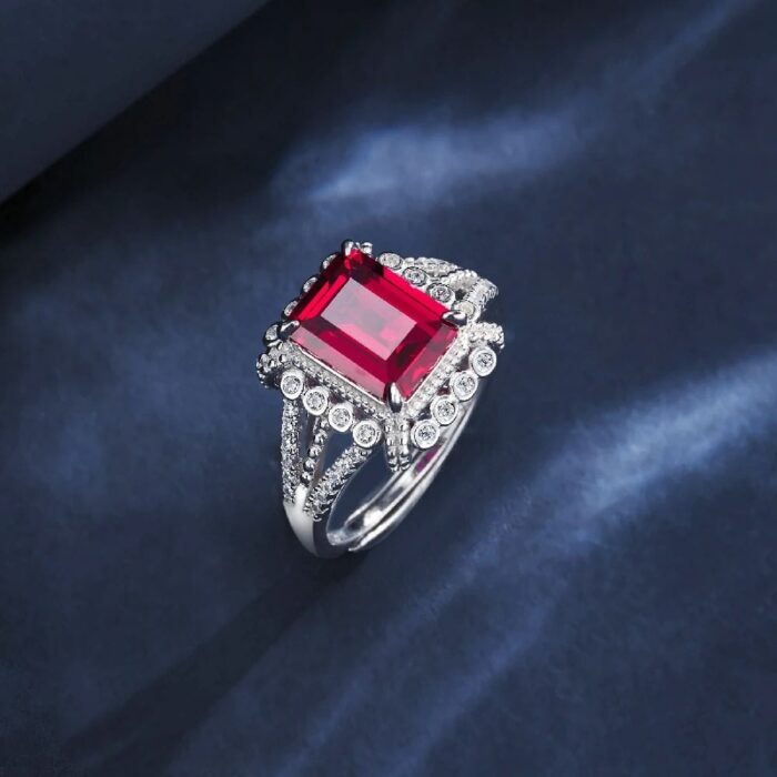 S925 Silver Lab-Created Ruby Ring - Model ZHF-R1630R - Image 3