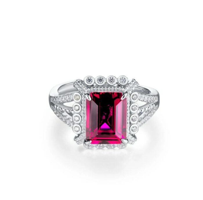 S925 Silver Lab-Created Ruby Ring - Model ZHF-R1630R - Image 1