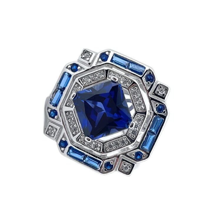 925 Silver Lab-Created Blue Sapphire Ring - Model ZHF-R1637B - Image 2