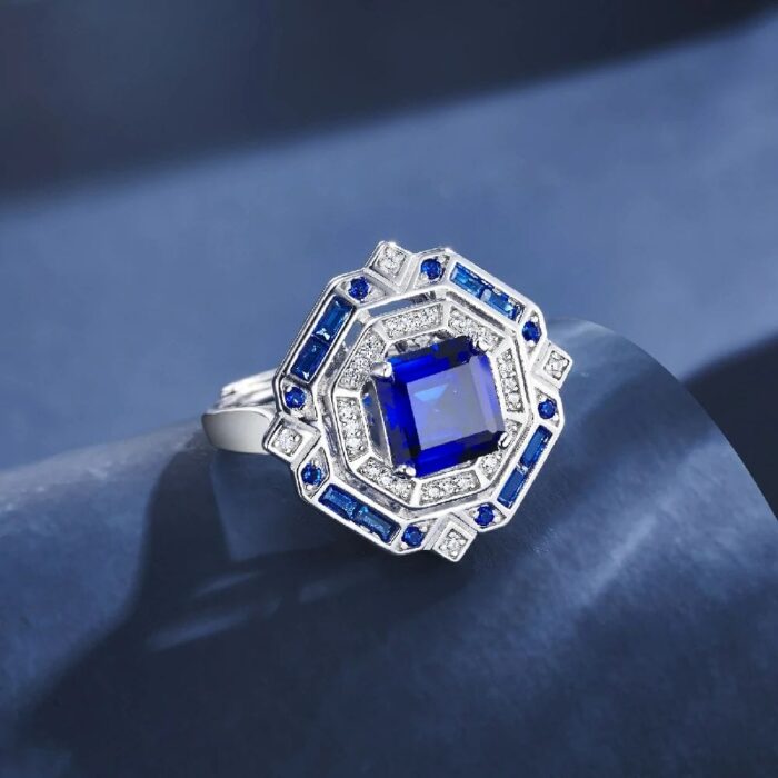 925 Silver Lab-Created Blue Sapphire Ring - Model ZHF-R1637B - Image 3