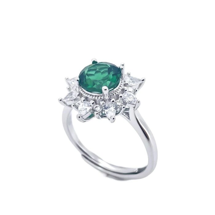 925 Silver Lab-Created Emerald Ring - Model ZHF-R1643 - Image 2