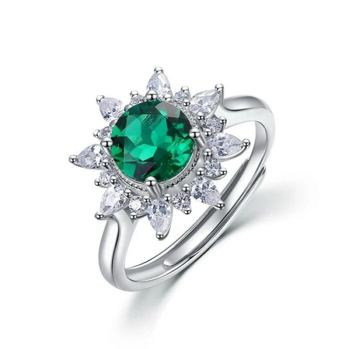 925 Silver Lab-Created Emerald Ring - Model ZHF-R1643 - Image 1