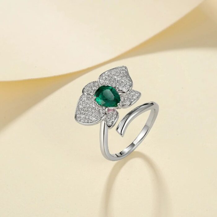 925 Silver Lab-Created Emerald Ring - Model ZHF-R20230610 - Image 2