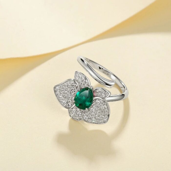 925 Silver Lab-Created Emerald Ring - Model ZHF-R20230610 - Image 3