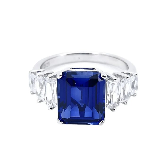 925 Silver Lab-Created Blue Sapphire Adjustable Ring - Model ZHF-R5004DB - Image 2