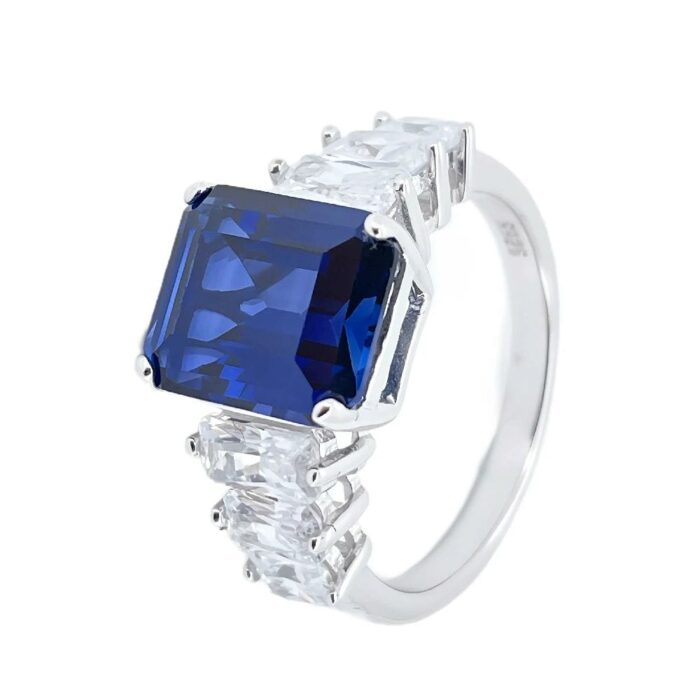 925 Silver Lab-Created Blue Sapphire Adjustable Ring - Model ZHF-R5004DB - Image 3