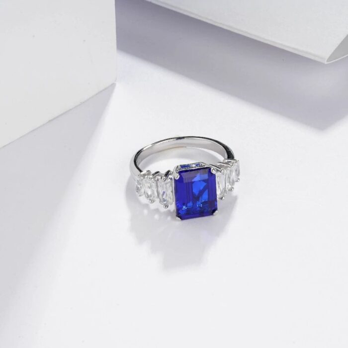 925 Silver Lab-Created Blue Sapphire Adjustable Ring - Model ZHF-R5004DB - Image 4