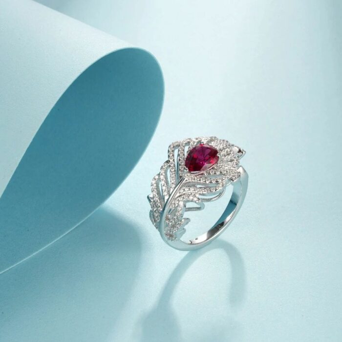 925 Silver Lab-Created Ruby Ring - Model ZHF-RDXY05R - Image 2