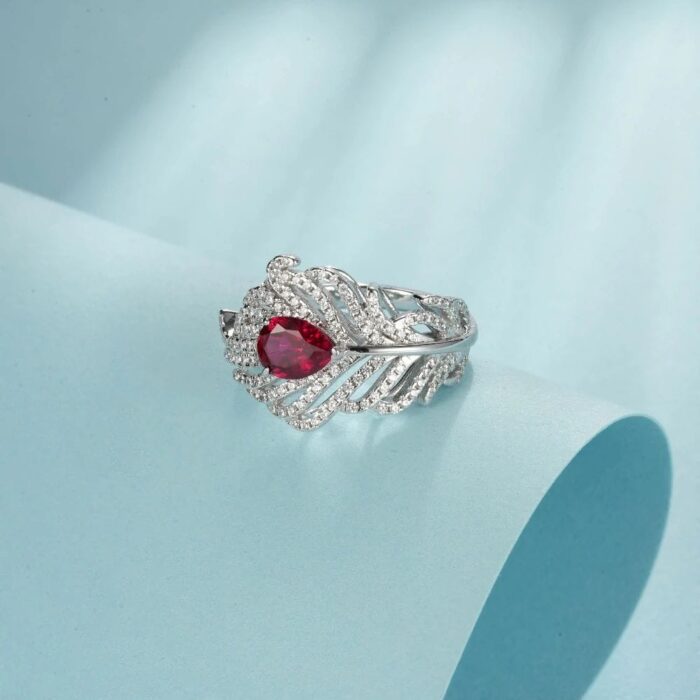 925 Silver Lab-Created Ruby Ring - Model ZHF-RDXY05R - Image 3