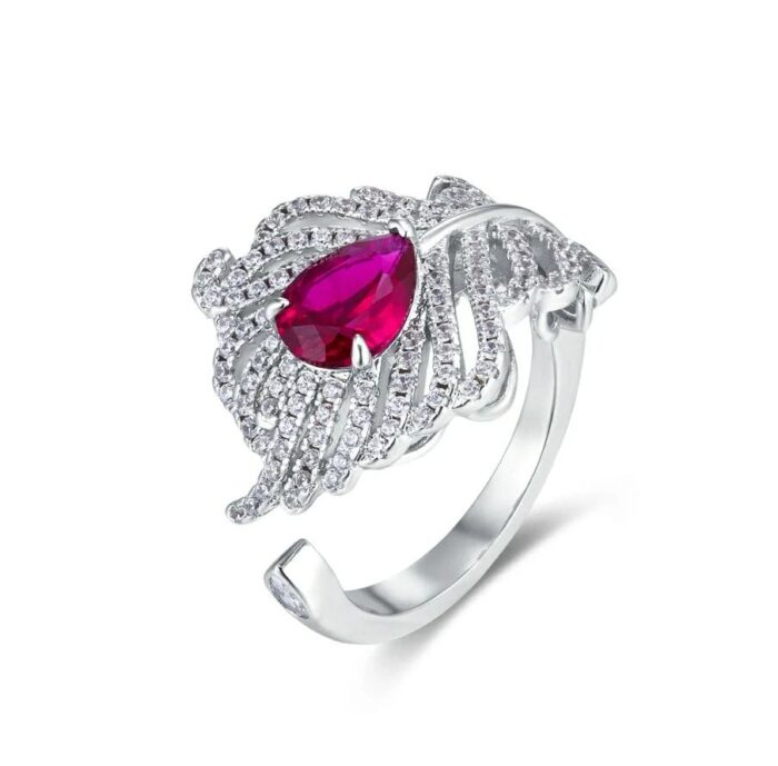 925 Silver Lab-Created Ruby Ring - Model ZHF-RDXY05R - Image 1