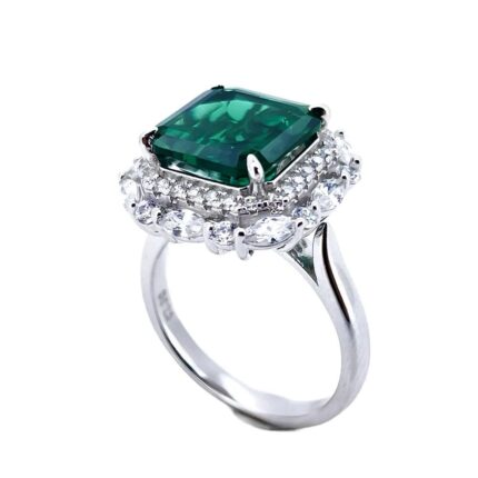 925 Silver Lab-Created Emerald Ring & Pendant Set - Model ZHF-RP1551