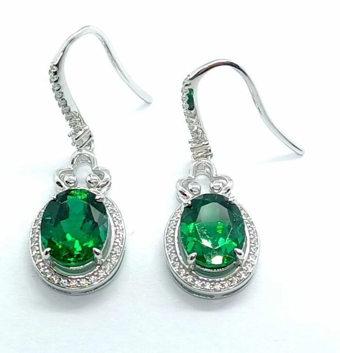925 Silver Lab-Created Emerald Earrings - Model ZHF00401 - Image 1