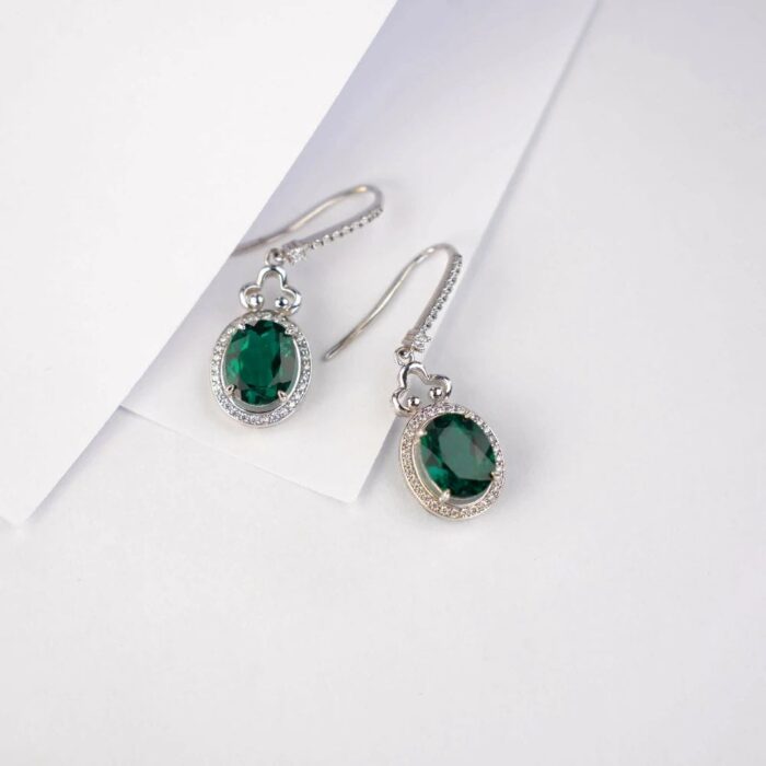 925 Silver Lab-Created Emerald Earrings - Model ZHF00401 - Image 2