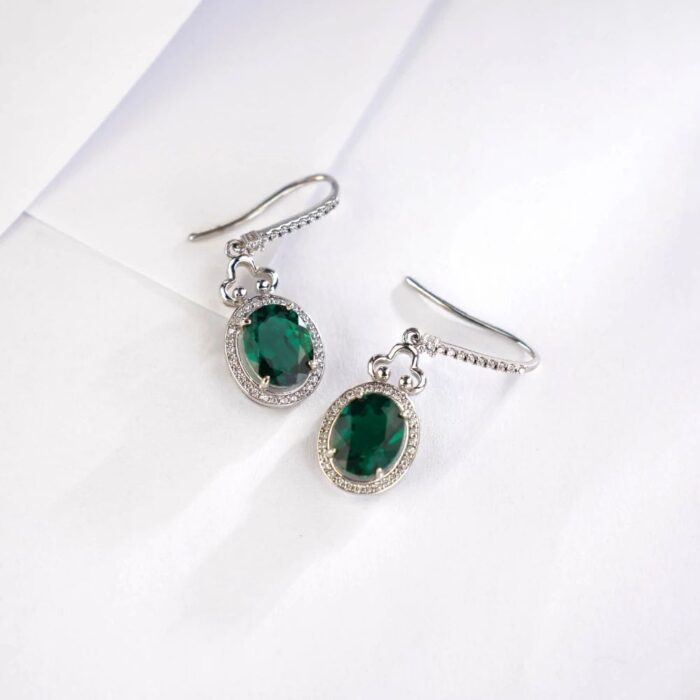 925 Silver Lab-Created Emerald Earrings - Model ZHF00401 - Image 3