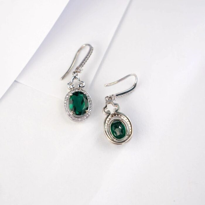925 Silver Lab-Created Emerald Earrings - Model ZHF00401 - Image 4