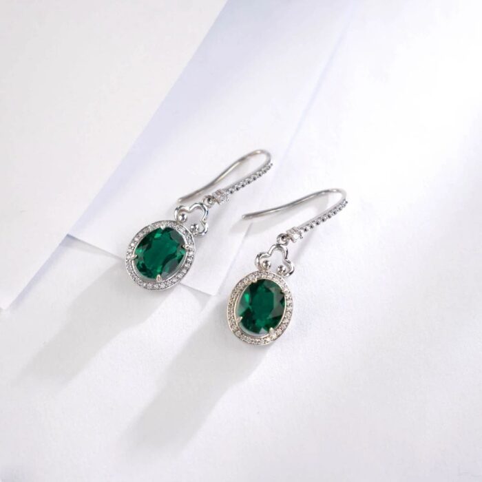 925 Silver Lab-Created Emerald Earrings - Model ZHF00401 - Image 5