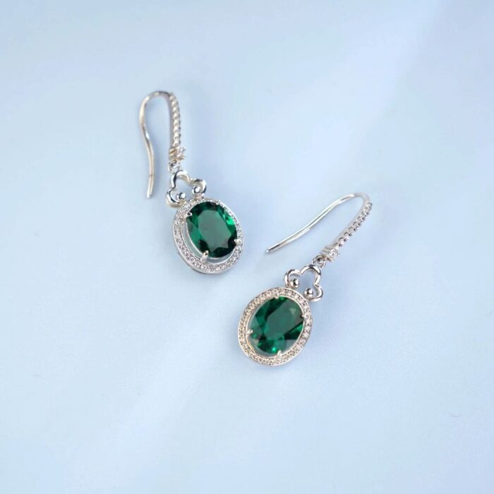 925 Silver Lab-Created Emerald Earrings - Model ZHF00401 - Image 6