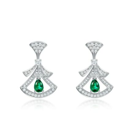 925 Silver Lab-Created Emerald Drop Earrings - Model ZHF2020622