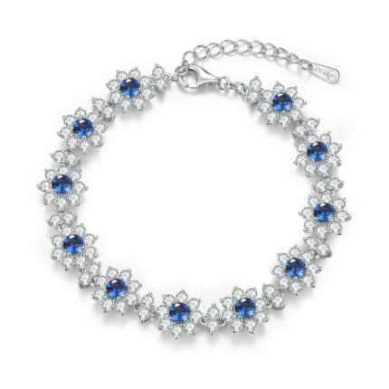 925 Silver Lab-Created Blue Sapphire Bracelet - Model ZHFB202305B