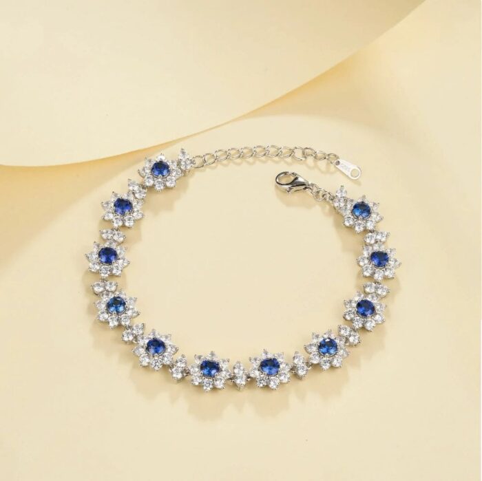 925 Silver Lab-Created Blue Sapphire Bracelet - Model ZHFB202305B - Image 2
