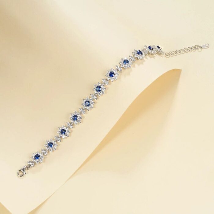 925 Silver Lab-Created Blue Sapphire Bracelet - Model ZHFB202305B - Image 3