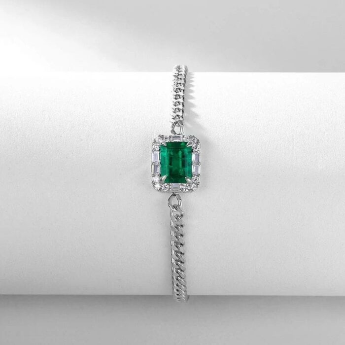 925 Silver Cultured Emerald Bracelet ZHF-B5521 - Image 2