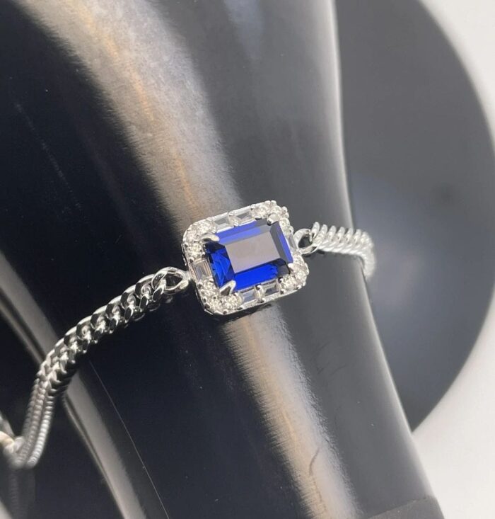 925 Silver Lab-Created Blue Sapphire Bracelet - Model ZHF-B5521B - Image 2