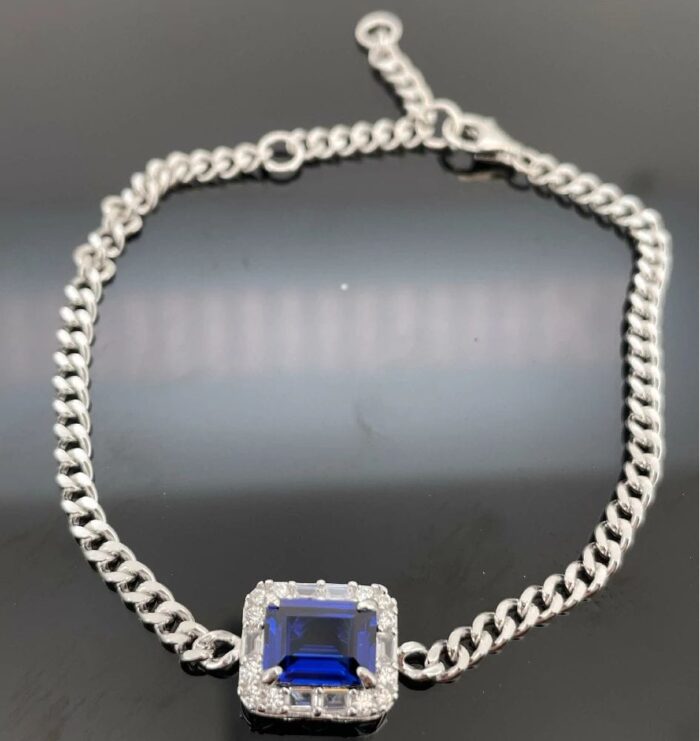 925 Silver Lab-Created Blue Sapphire Bracelet - Model ZHF-B5521B - Image 3